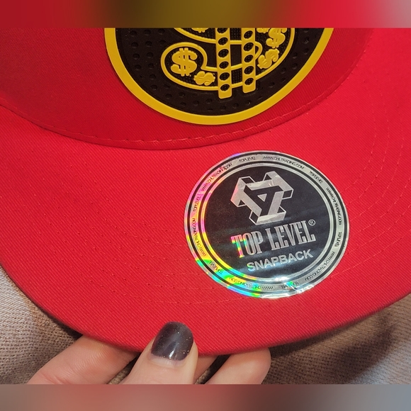 Top Level Snapback Money Hat Red/Black/Gold Dollar Sign Adjustable Like New - Picture 10 of 11